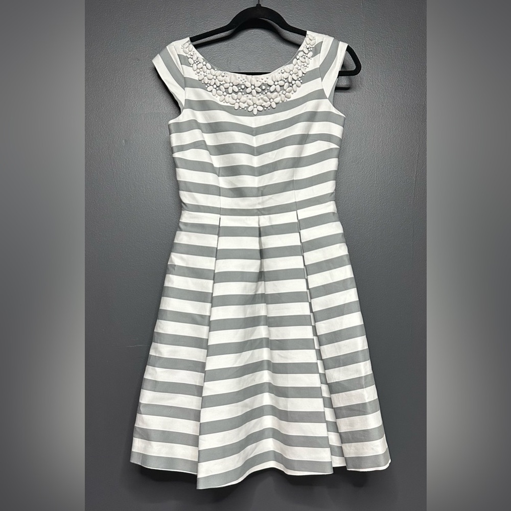NWT Kate Spade Mariella Dress Grey Striped Beaded neckline 2 - Picture 2 of 7